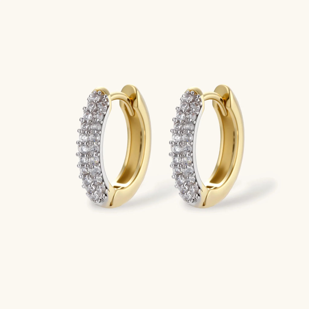 Crescent Glow Set gold pavé hoop earrings on white background