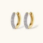 Crescent Glow Set gold pavé hoop earrings on white background
