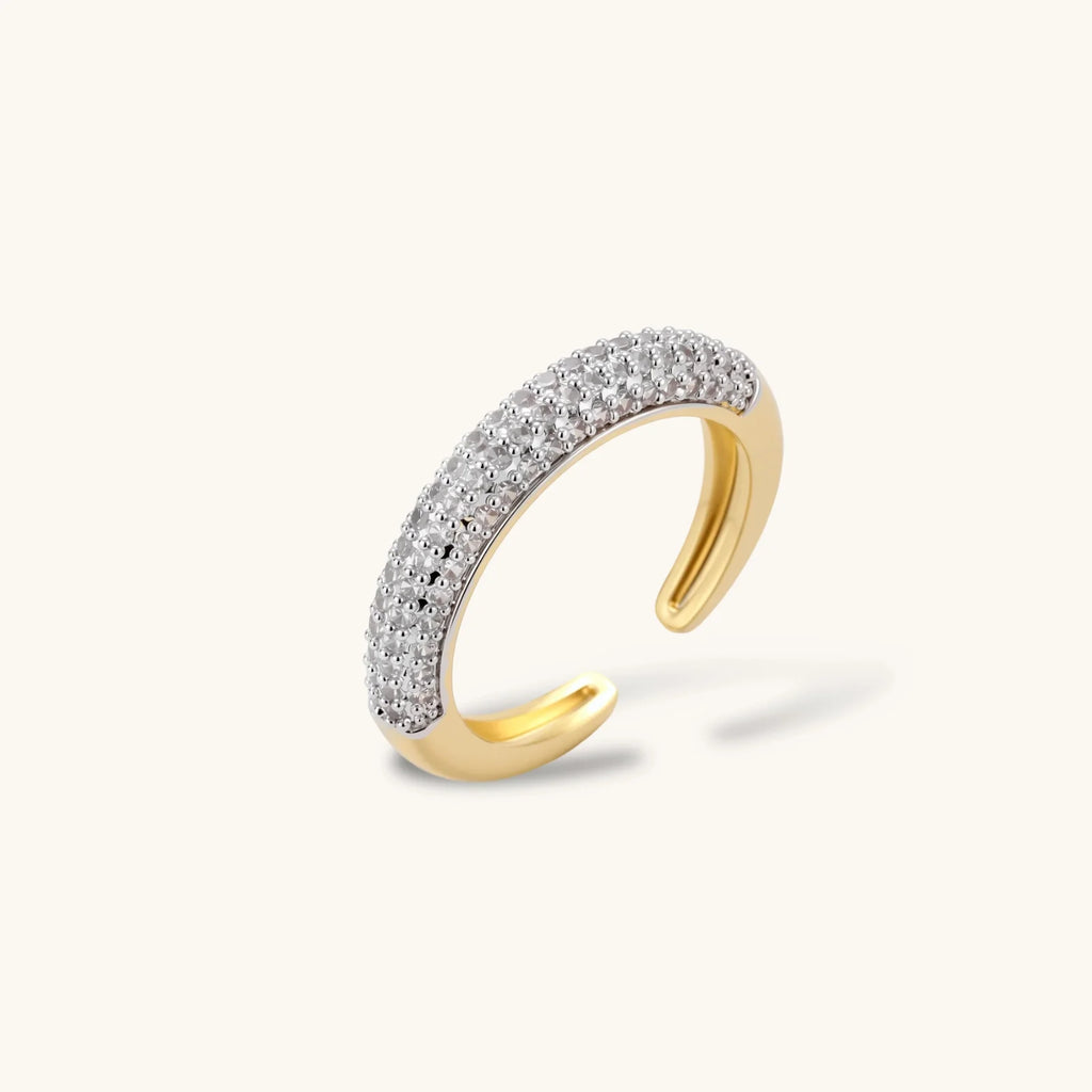 Crescent Glow Set gold pavé ring on plain background