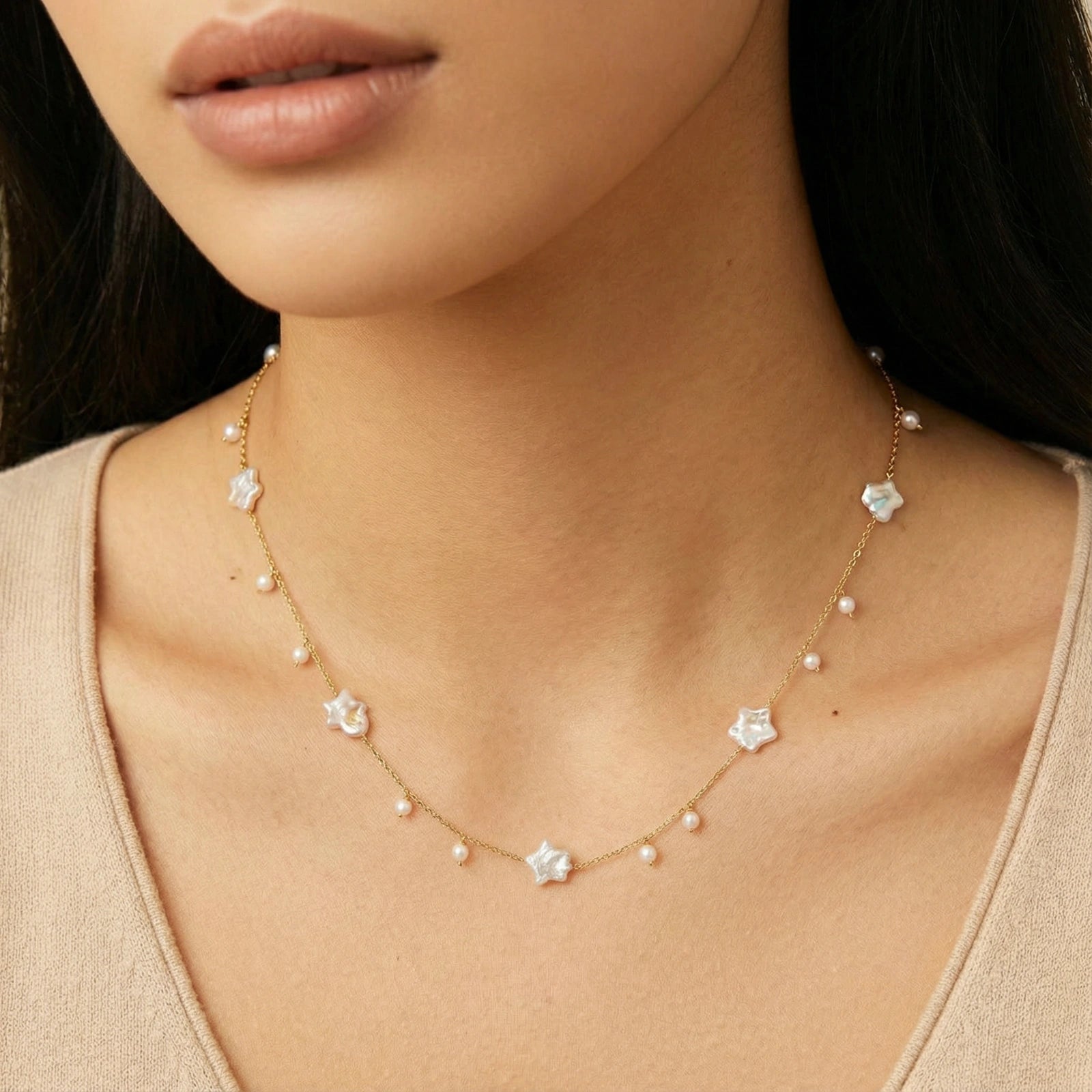 Celestial Pearl Stars Necklace | Novaeli