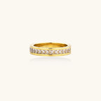 14K gold-plated band with channel-set zirconia and Greek key pattern engraving on polished finish